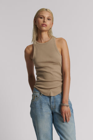 One Teaspoon Distressed Ramone Rib Tank Sand