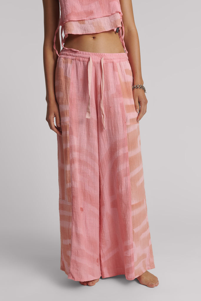 One Teaspoon Moai Hand Painted Muslin Palazzo Pants Pink