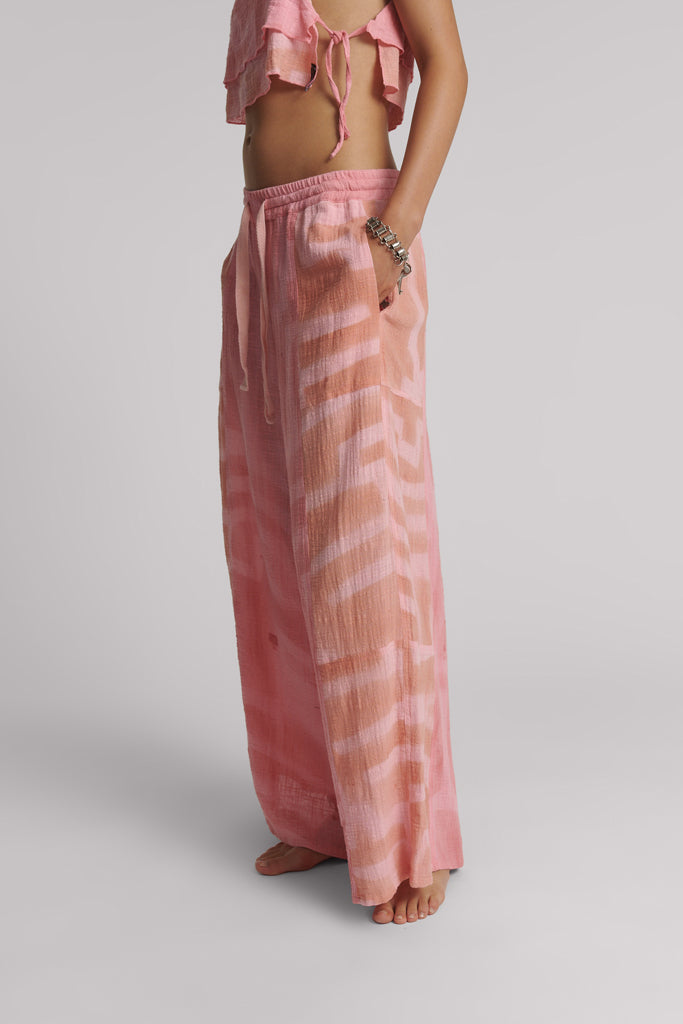 One Teaspoon Moai Hand Painted Muslin Palazzo Pants Pink