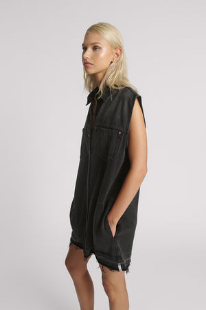 One Teaspoon Faded Black Denim Shirt Dress