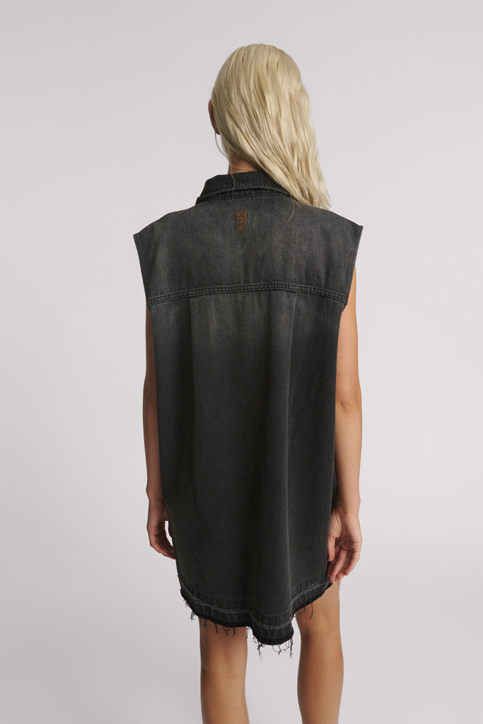 One Teaspoon Faded Black Denim Shirt Dress