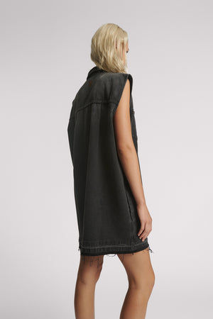 One Teaspoon Faded Black Denim Shirt Dress