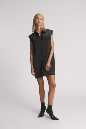 One Teaspoon Faded Black Denim Shirt Dress