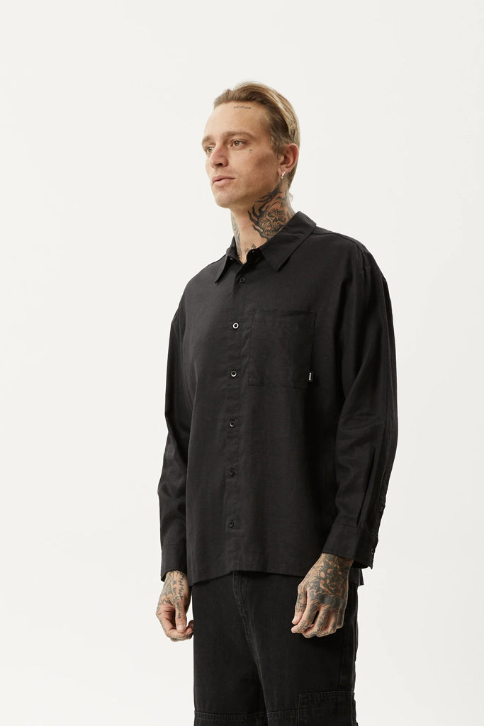 Afends Everyday Hemp Cuban Long Sleeve Shirt Black