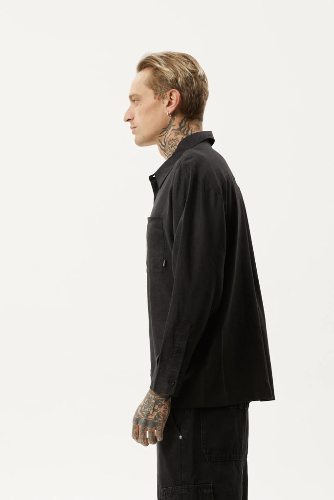 Afends Everyday Hemp Cuban Long Sleeve Shirt Black