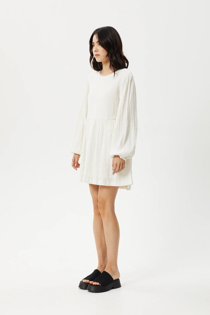 Afends Focus Hemp Seersucker Mini Dress White