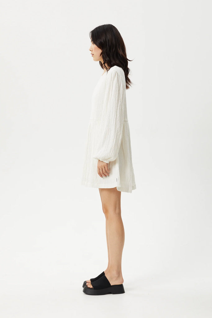 Afends Focus Hemp Seersucker Mini Dress White