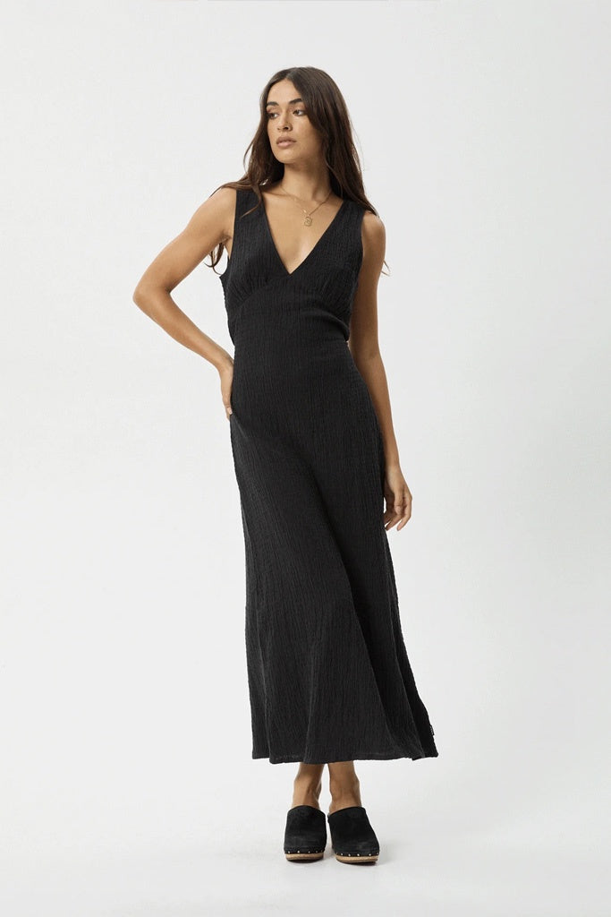 Afends Focus Seersucker Maxi Dress Black