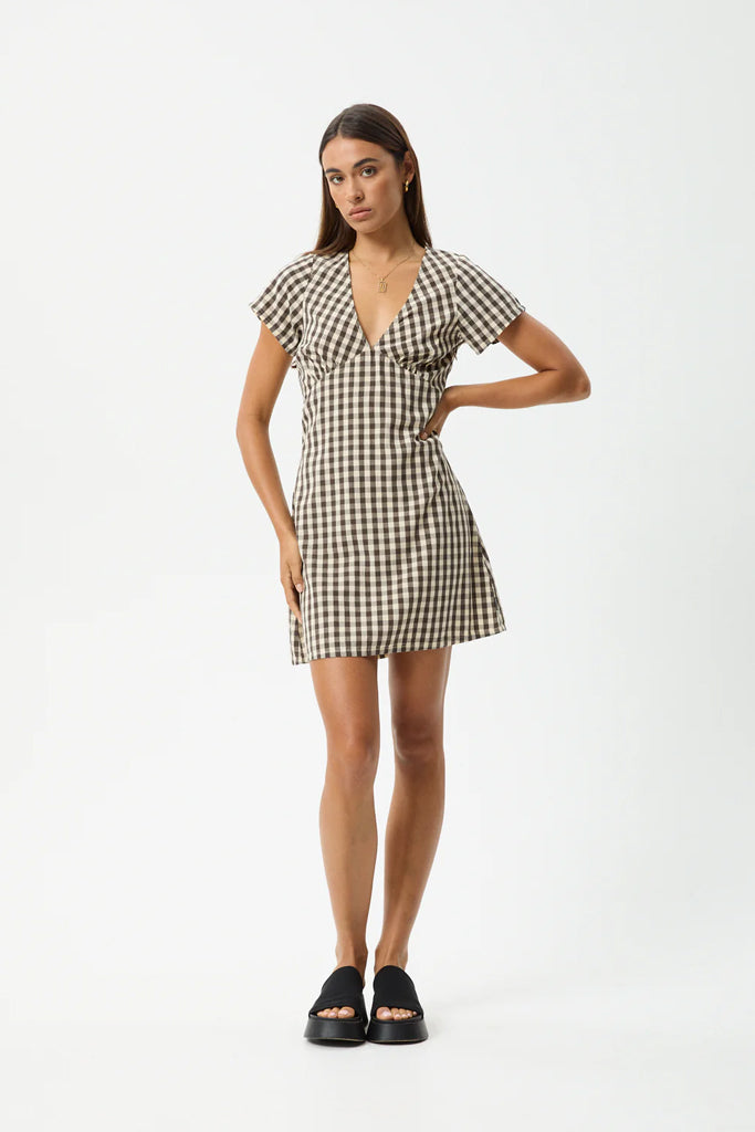 Afends Gambet Check Tea Dress Black / Sand