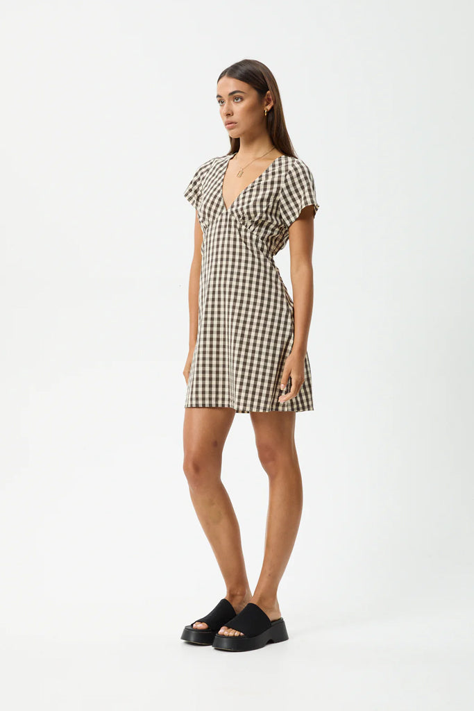 Afends Gambet Check Tea Dress Black / Sand