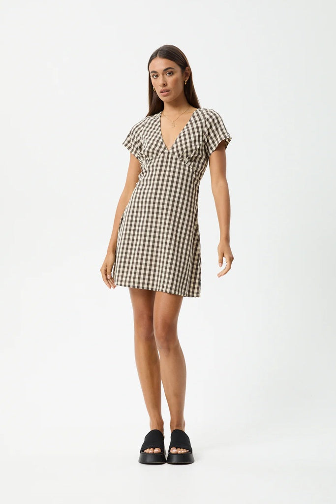 Afends Gambet Check Tea Dress Black / Sand