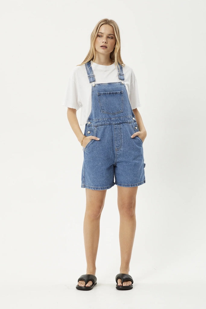 Afends Lil Louis Denim Overall Worn Blue