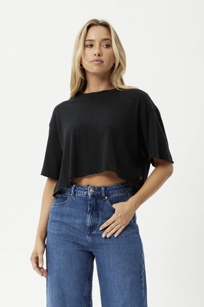 Afends Slay Cropped Oversized Tee Black