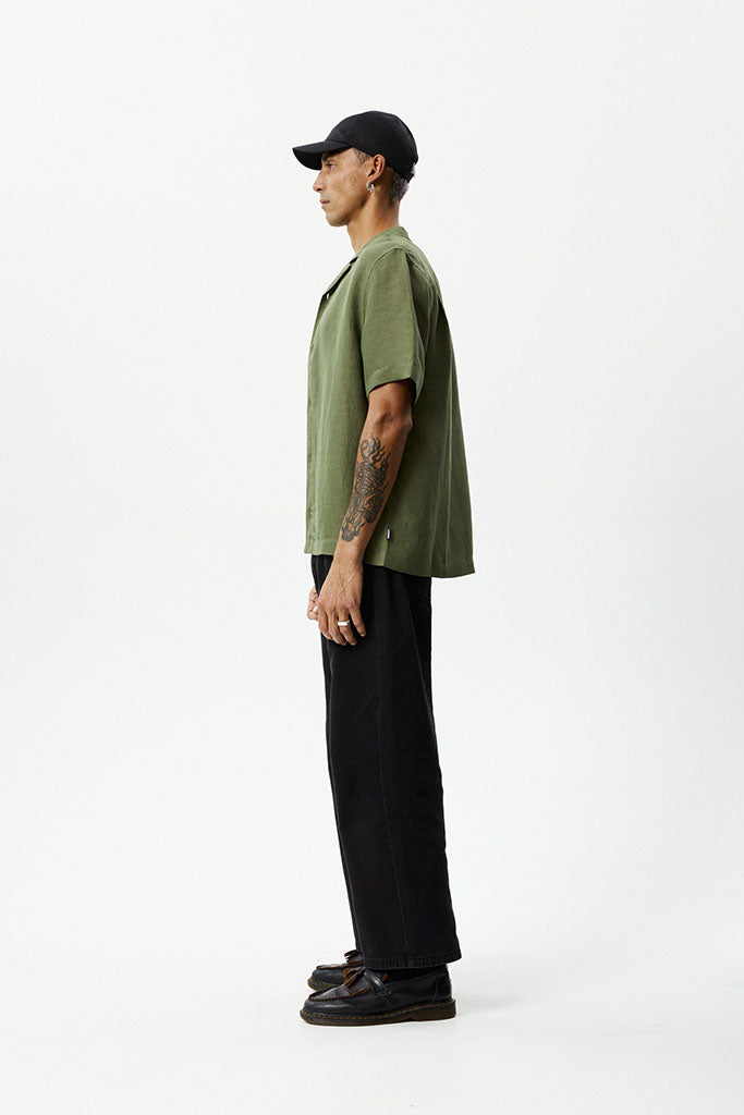 Afends Daily Hemp Cuban Short Sleeve Shirt Military