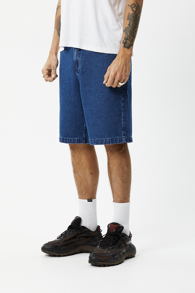 Afends Lil C Hemp Denim Baggy Shorts - Authentic Blue