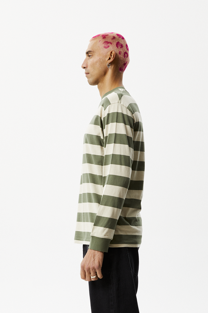 Afends Needle - Recycled Striped Long Sleeve Logo T-Shirt - Cypress Stripe