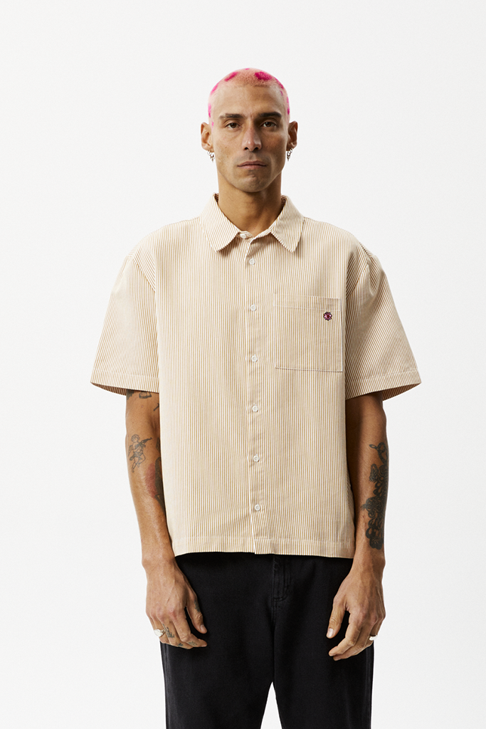 Afends Night Shade Recycled Oversized Short Sleeve Shirt White Stripe