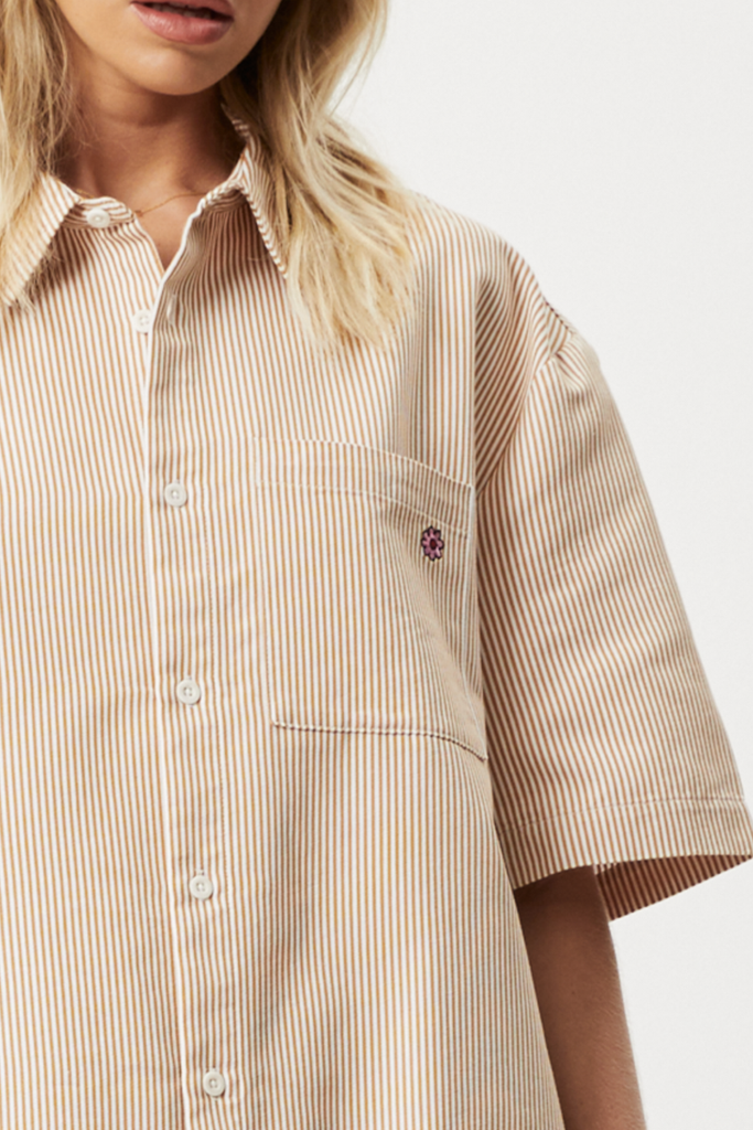 Afends Night Shade Recycled Oversized Short Sleeve Shirt White Stripe