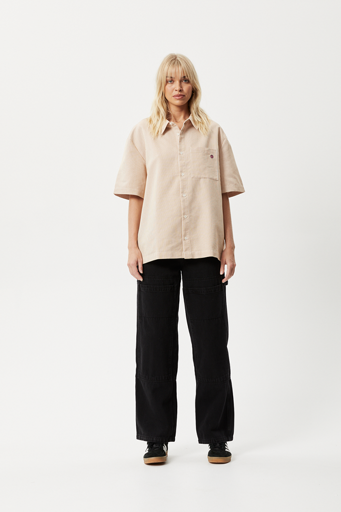 Afends Night Shade Recycled Oversized Short Sleeve Shirt White Stripe