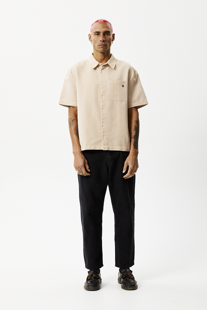 Afends Night Shade Recycled Oversized Short Sleeve Shirt White Stripe