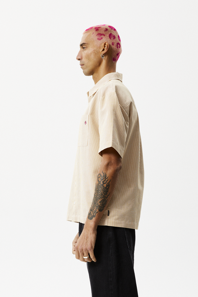 Afends Night Shade Recycled Oversized Short Sleeve Shirt White Stripe