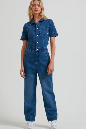 Afends Zuri Hemp Denim Jumpsuit Classic Blue