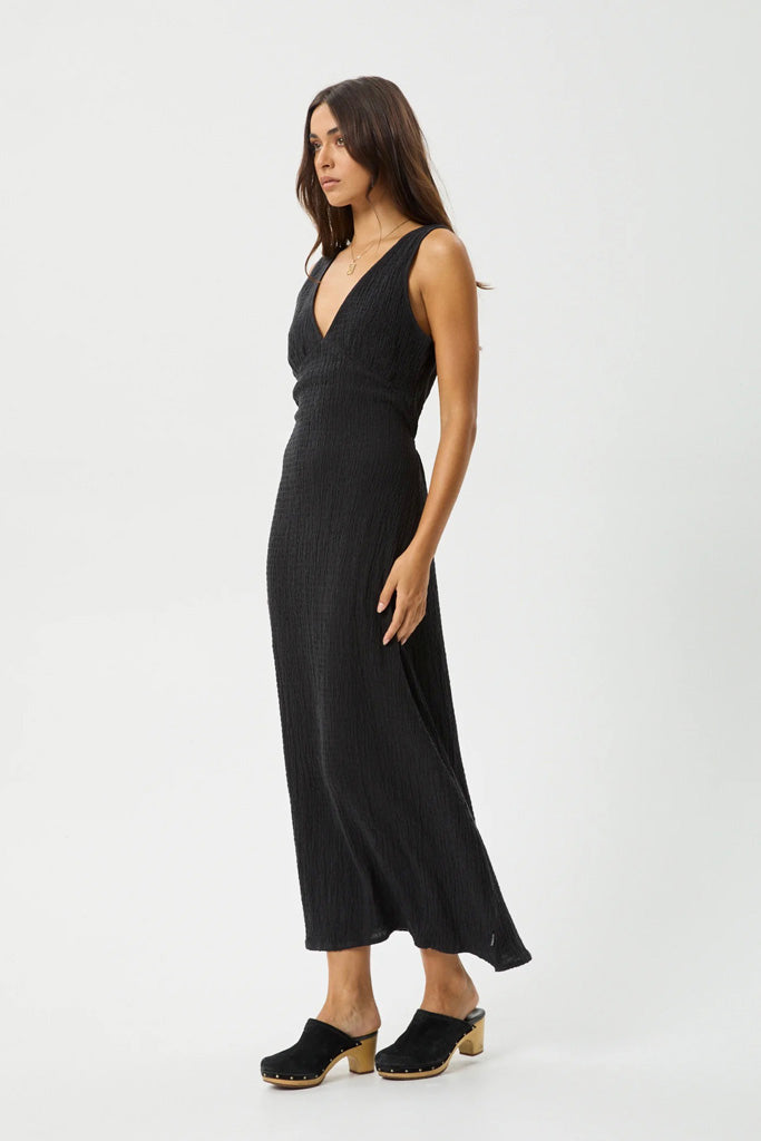 Afends Focus Seersucker Maxi Dress Black