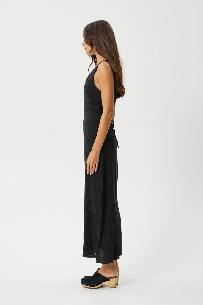 Afends Focus Seersucker Maxi Dress Black