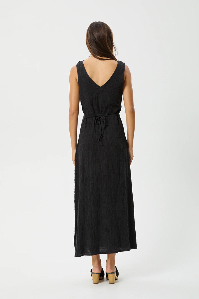 Afends Focus Seersucker Maxi Dress Black