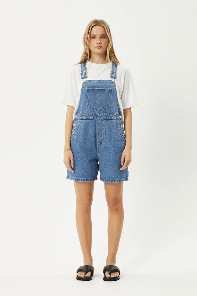 Afends Lil Louis Denim Overall Worn Blue