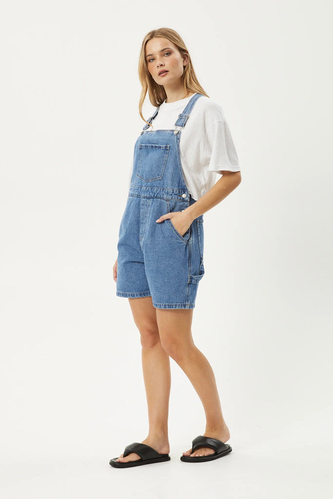 Afends Lil Louis Denim Overall Worn Blue