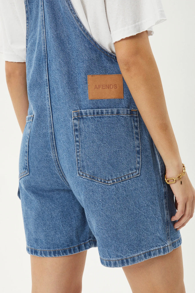 Afends Lil Louis Denim Overall Worn Blue