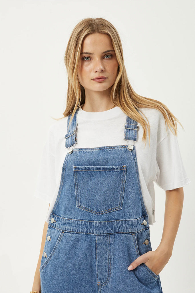 Afends Lil Louis Denim Overall Worn Blue