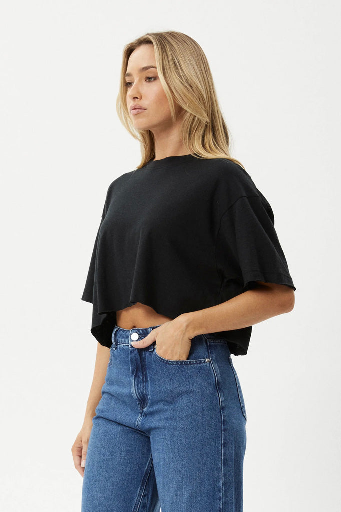 Afends Slay Cropped Oversized Tee Black