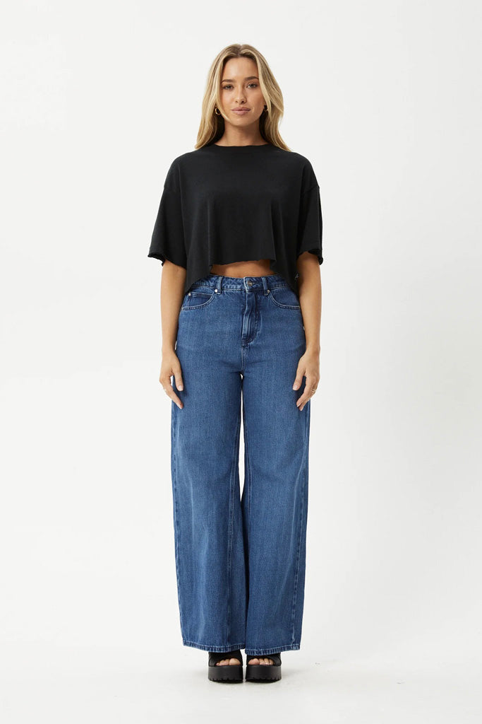 Afends Slay Cropped Oversized Tee Black