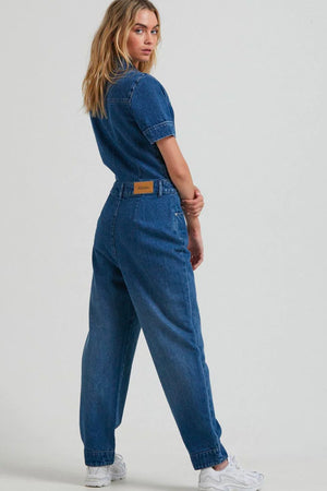 Afends Zuri Hemp Denim Jumpsuit Classic Blue