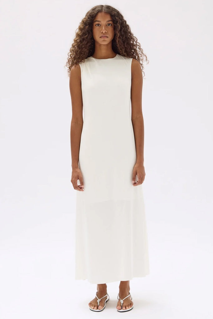 Assembly Leah Asymmetric Drape Maxi Dress Cream