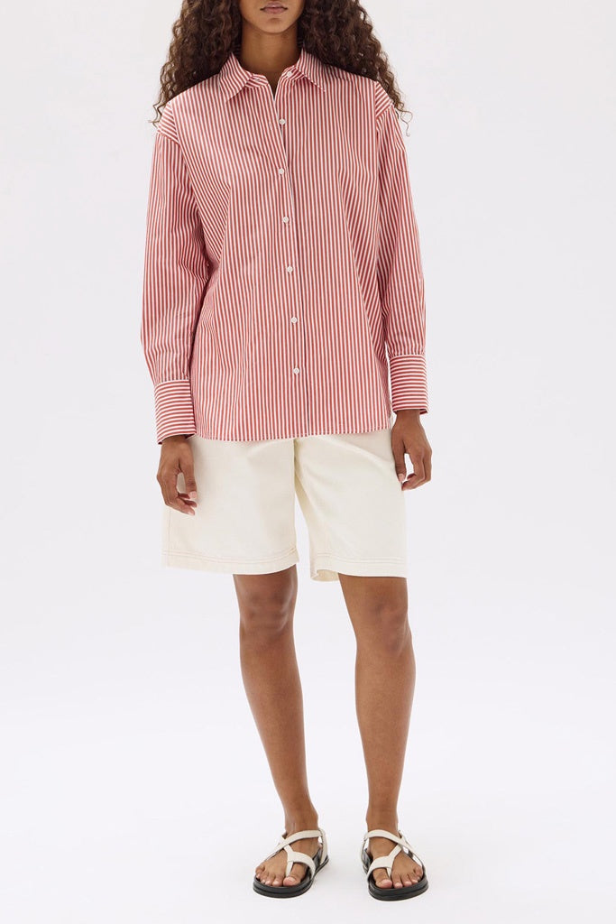 Assembly Signature Poplin Shirt Papaya/White Stripe