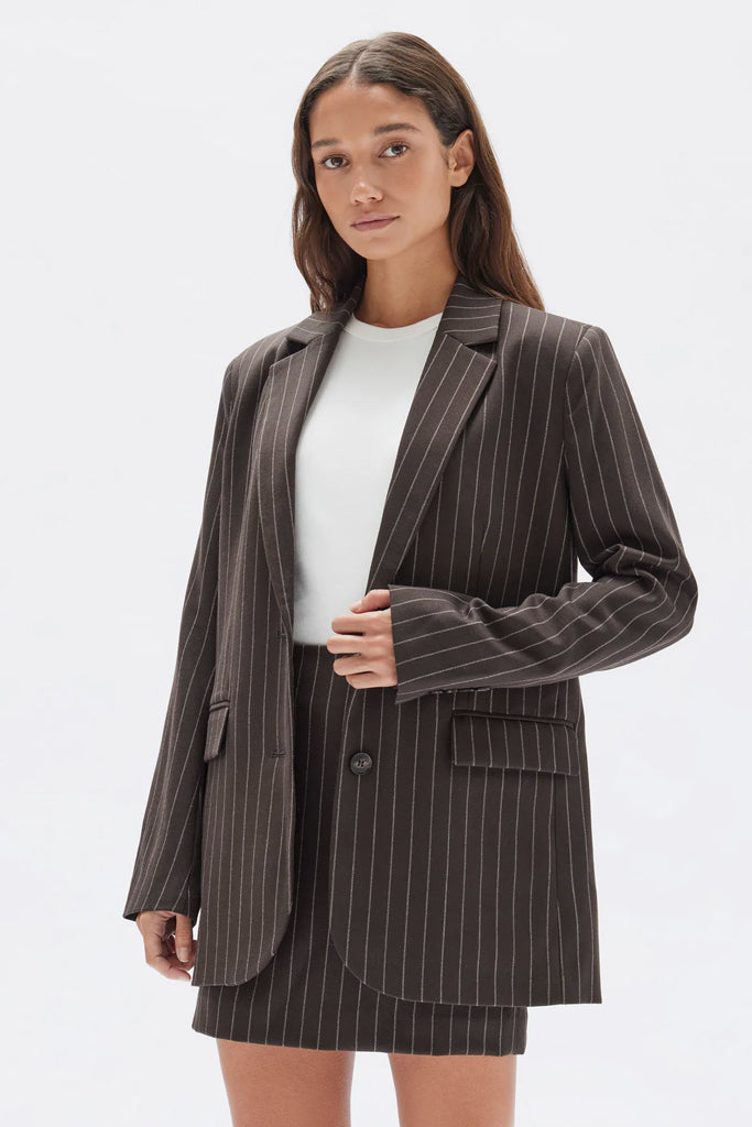 Assembly Sofia Wool Pinstripe Jacket Chestnut Stripe