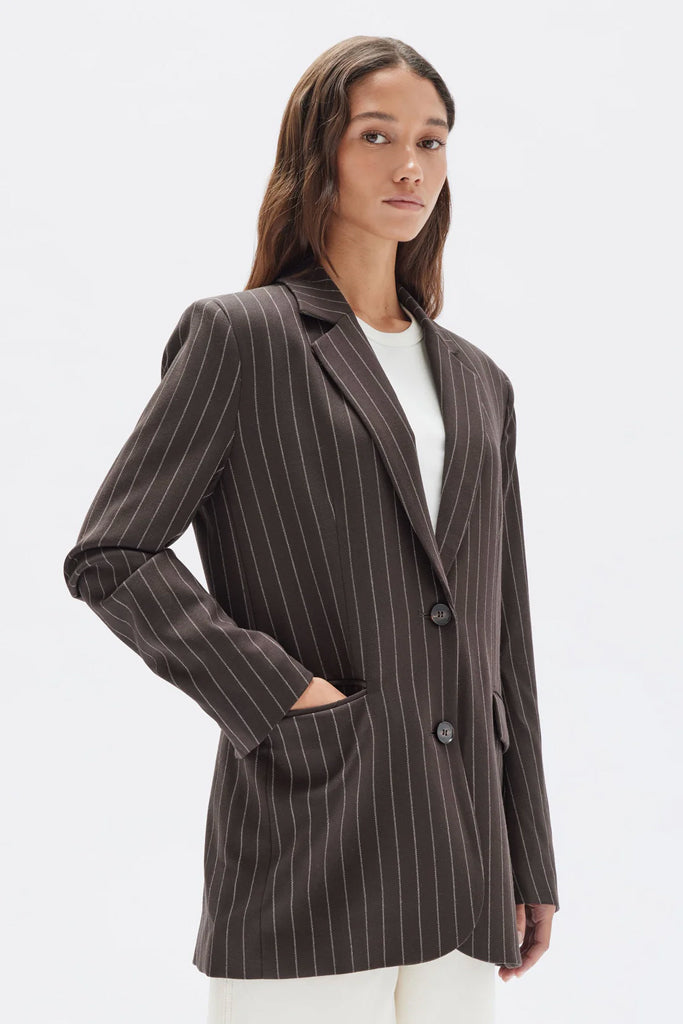 Assembly Sofia Wool Pinstripe Jacket Chestnut Stripe