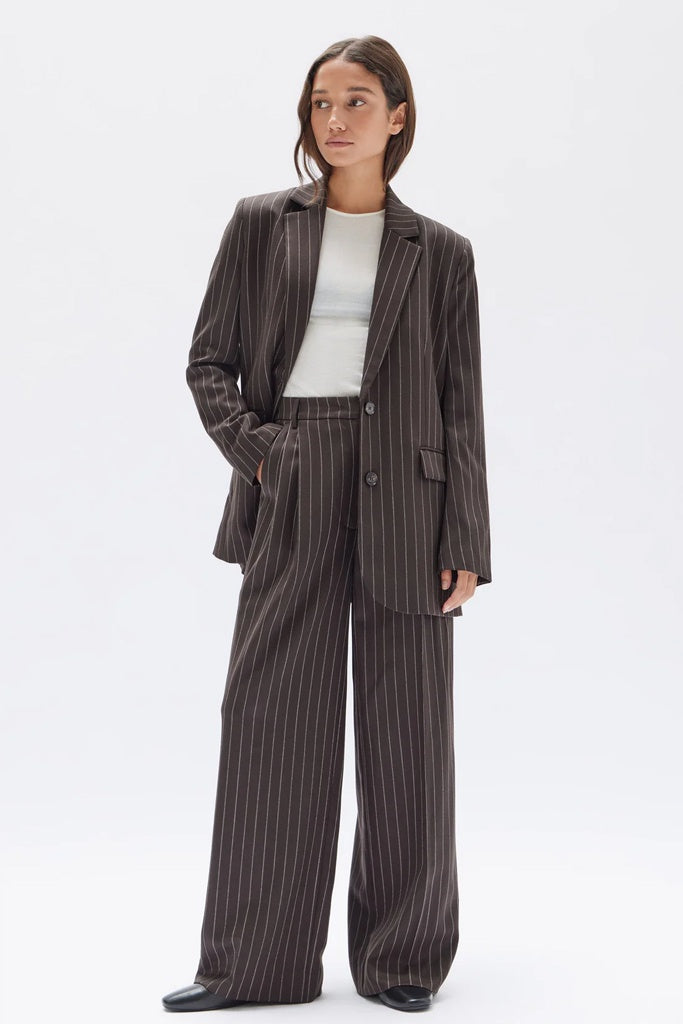 Assembly Sofia Wool Pinstripe Jacket Chestnut Stripe