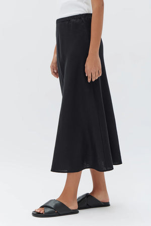 Assembly Stella Linen Bias Skirt Black