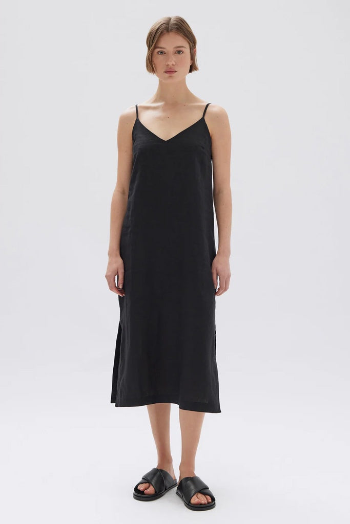 Assembly Vallory Linen Slip Dress Black