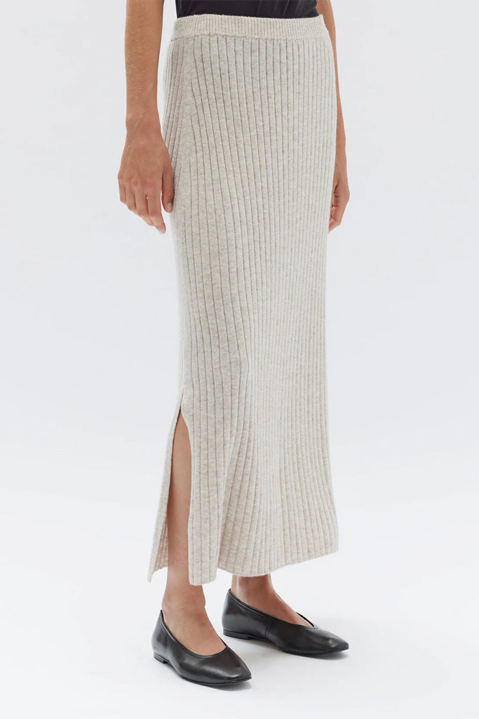 Assembly Wool Cashmere Rib Skirt Oat Marle