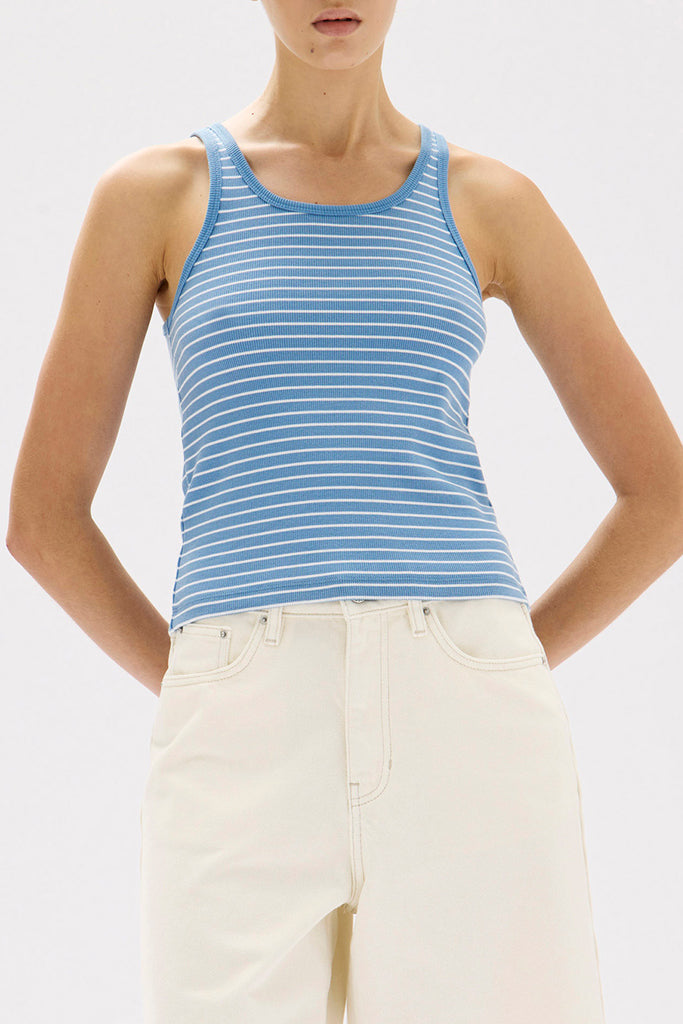 Assembly Drew Stripe Rib Knit Tank Bahama/White