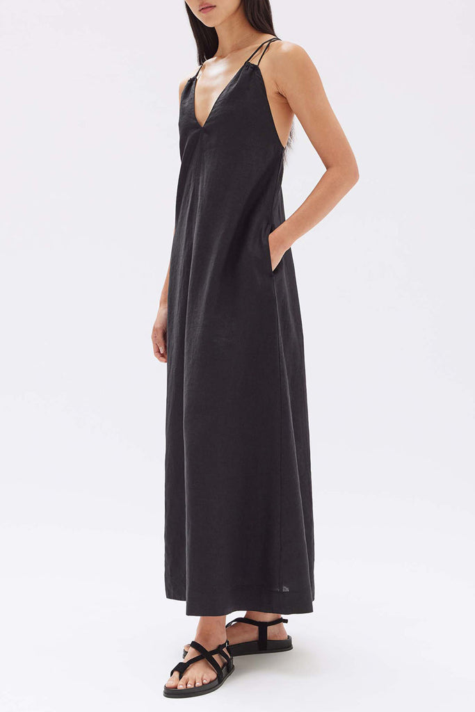 Assembly Fiona Linen Midi Dress Black