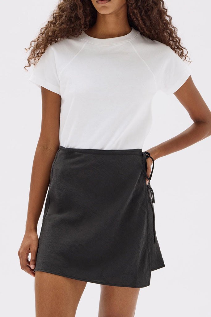 Assembly Heather Silk Blend Wrap Mini Skirt Black