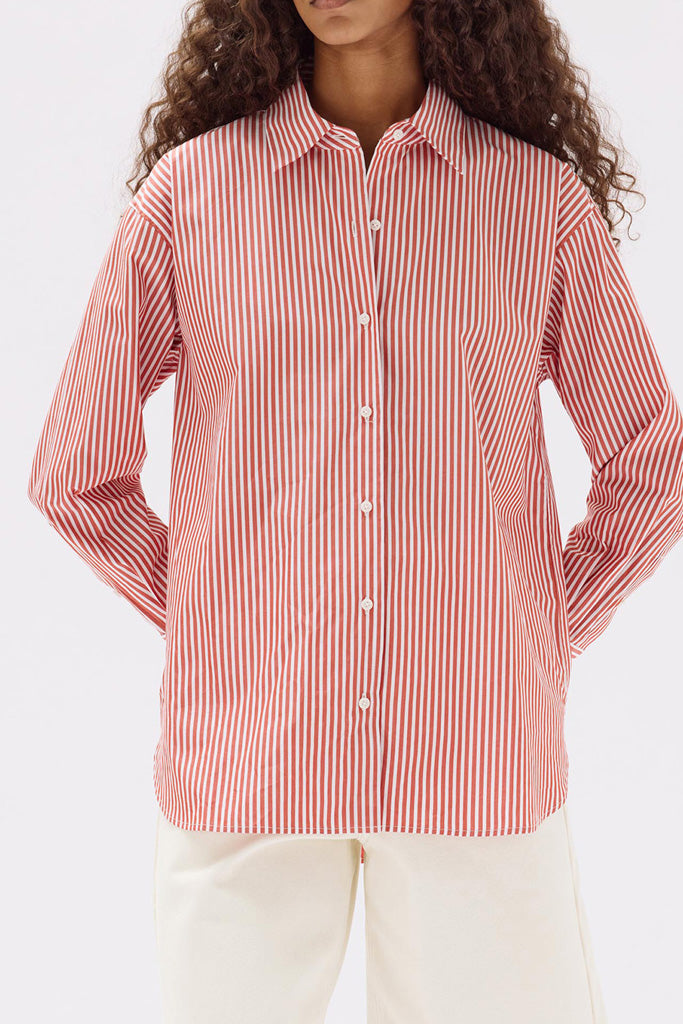 Assembly Signature Poplin Shirt Papaya/White Stripe