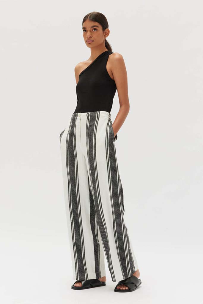 Assembly Tuscany Linen Stripe Pant Black/White