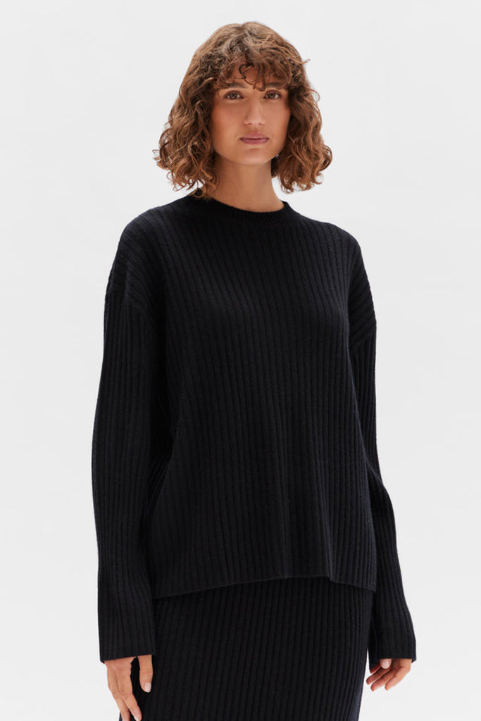 Assembly Wool Cashmere Rib Long Sleeve Top Black